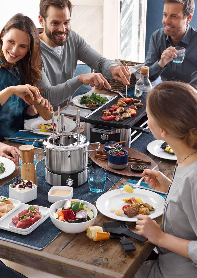 Invite, cook, celebrate. Gather everyone around one table. LONO FAMILY & FRIENDS with WMF Dining is more fun together. Fondue, raclette and electric table grills are a big hit for social gatherings.