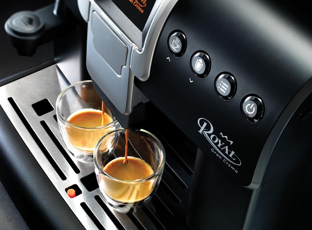 A TRULY PLEASANT BREAK. Royal Gran Crema can dispense coffee, hot water, steam, and create excellent milk-based beverages, such as cappuccino and latte macchiato.