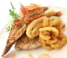 SQ SQ SEAFOOD PLATTERS Served with a choice of savoury rice, potato wedges, putu and chakalaka, herb mash or a side salad. All platters served with garlic coriander butter and lemon thyme butter.