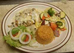 Served with rice, charro beans, avocado & steamed vegetables 14.99 Pollo a la Parrilla A grilled chicken breast topped with an avocado cream sauce.