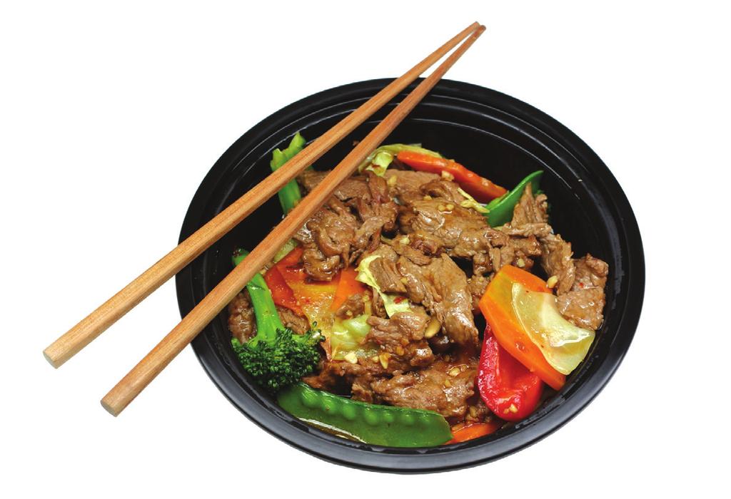 BEEF STIR-FRY Makes 6 servings Serving Size: 2/3 cup over 1 cup rice Tip: Leftover lean meat, poultry, fish or tofu can be substituted for beef.