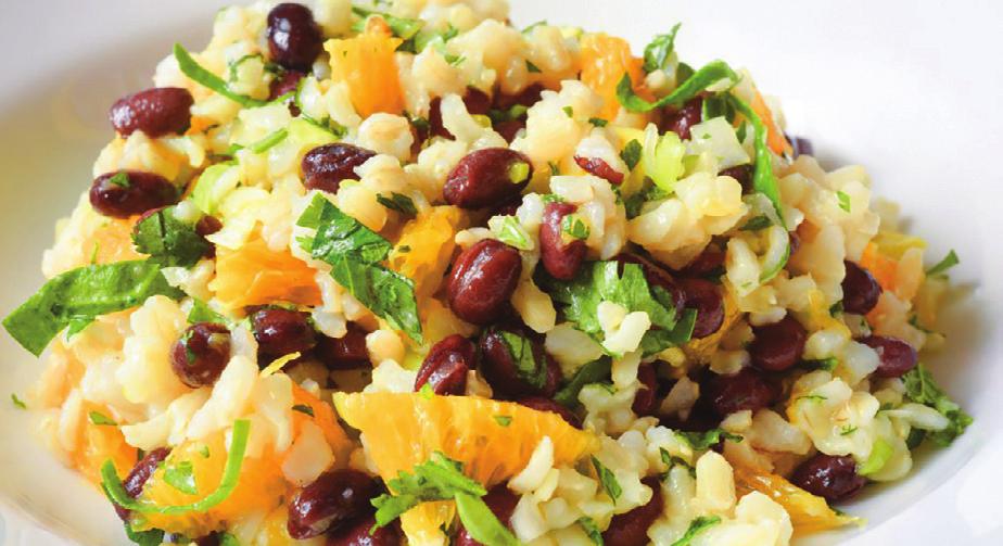 BROWN RICE SALAD Serves 4 Serving Size: 1½ cups Prep Time: 15 minutes Total Time: 15 minutes Salad 1 avocado, cubed 2 cups cooked brown rice, chilled 1 orange, cut in small pieces 1 can black beans,