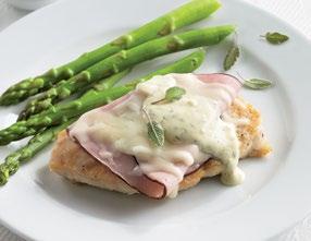 Chicken Saltimbocca 1½ lbs. boneless skinless chicken breasts, cut into 6 pieces ¼ cup all-purpose flour ¼ cup grated Parmesan cheese, divided 3 Tbsp.