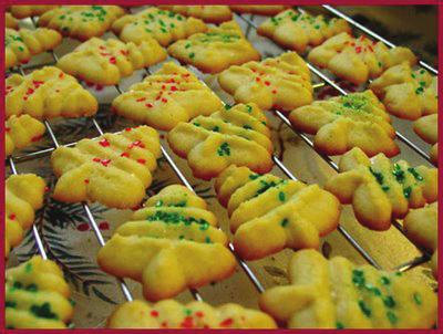 SPRITZ COOKIES SWEDISH BUTTER COOKIES Makes 100 cookies 1 lb. butter, no substitute 1 cup sugar 1 egg, well beaten 1 tsp. vanilla 4 cups flour, sifted Preheat oven to 400; use top rack.