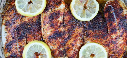 Baked Blackened Tilapia Prep Time: 5 Min Cook Time: 15 Min Total Time: 20 Min Note: This recipe has extra servings for planned leftovers. SERVINGS: 5 Serving Size: 6 oz.
