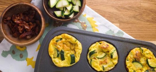 Bacon, Egg, Zucchini, and Cheese Muffins Prep Time: 15 Min Cook Time: 20 Min Total Time: 35 Min Note: This recipe has extra servings for planned leftovers.