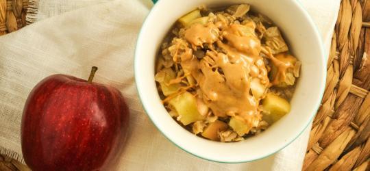 Microwave Apple Peanut Butter Oatmeal Prep Time: 2 Min Cook Time: 3 Min Total Time: 5 Min SERVINGS: 1 Serving Size: 1.