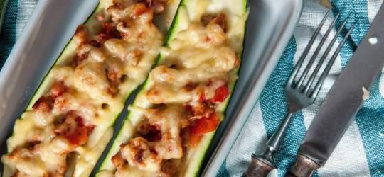 Chicken Parmesan Zucchini Boats Prep Time: 15 Min Cook Time: 35 Min Total Time: 50 Min SERVINGS: 5 Serving Size: 2 zucchini halves Calories 267 Calories from Fat 100 Total Fat 11g 17% Saturated Fat