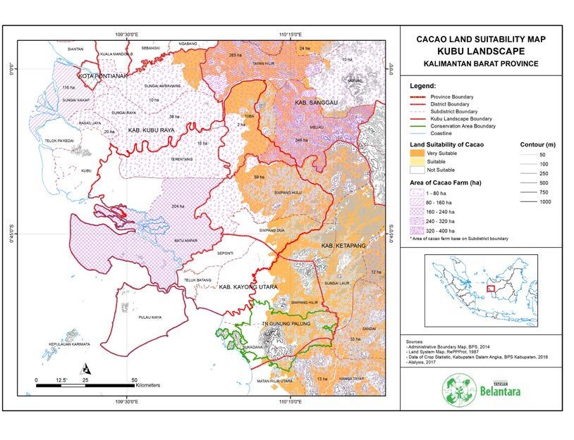 9. Kubu Raya Ecosystem (Suitable for Rubber Plantations) Figure 9. The Map of Land Suitability for Cacao and Areas of Cacao Farms in Kubu Raya Ecosystem Map Analysis: Refer to Figure 9.