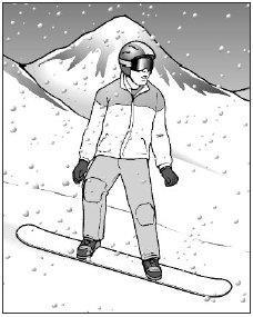 (b) (i) Stefan is snowboarding. Gravity acts on Stefan. On the diagram below, draw an arrow to show the direction of the force of gravity.