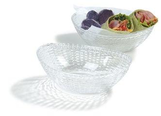 WeaveWear Baskets & Platter For serving chips, fries, sandwiches, finger foods, or kids meals Wicker weave pattern exterior with smooth, easy to clean interior Safe alternative to wicker and plastic