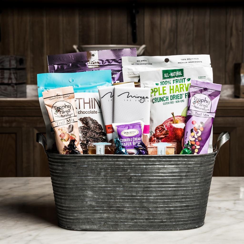 VIP AMENITY 150 Assorted Sugarfina Candy Cubes Natural Nuts & Chocolate Trail Mix Chocolate Chip Cookie Chips, Bark Thins Dark Chocolate Mint Assorted Chocolate Bars