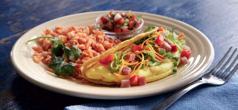 Western Omelet Tacos Western Omelet Tacos Yield: 4 SERVINGS Papetti s Table Ready Western Omelets #05208 taco shells, hard or soft, warmed 4 smoked ham, diced lettuce, shredded red pepper, diced