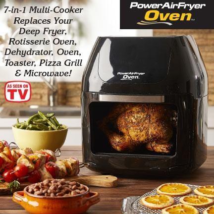 POWER AIR FRYER A 7-in-1 multi-cooker replaces a deep fryer, rotisserie oven,