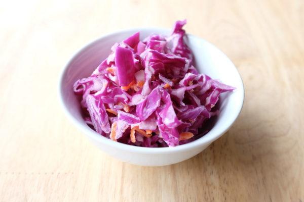 Purple Slaw Servings 4 Total Time: 15 minutes Cook Time: 15 minutes Calories 113 Carbohydrate 22g Protein 4g Fat 3g 1 head(s) cabbage(s), red sliced thinly 1 large carrot(s) shaved or sliced thinly 1