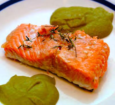 Day 6 Dinner Thyme Salmon with Leek Coulis Yield: 2 servings From Elana s Pantry Thyme Salmon 1 pound salmon 12 sprigs thyme 1 tablespoon olive oil 1 teaspoon sea salt Heat oven to 500.