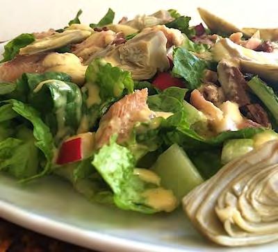 Day 7 Lunch Sardine Salad with Artichoke Hearts and Creamy Lemon- Shallot Dressing Yield: 2 large servings From The Nourishing Gourmet Salad 1 can of sardines (or canned wild salmon, if you prefer) 3