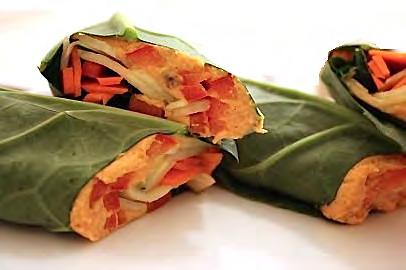 Day 3 Lunch Collard Green Wraps with Chicken Yield: 2 servings From Choosing Raw 1 small bunch collard greens or head of romaine or butter lettuce 2 carrots, julienned or sliced thinly ½ cucumber,