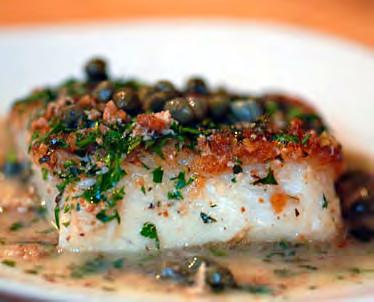 Day 3 Dinner Cod Piccata Yield: 4-6 servings Adapted from Elana s Pantry 1½ pounds cod ½ cup blanched almond flour ½ teaspoon celtic sea salt ½ teaspoon dried mixed herbs 6-8 tablespoons olive oil 1