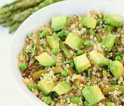 Day 4 Lunch Quinoa Salad with Asparagus, Peas, Avocado & Lemon-Basil Dressing Yield: 4-6 servings Adapted from Two Peas and Their Pod for the salad 2 cups water 1 cup quinoa 1/2 teaspoon salt 2