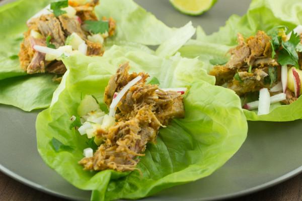 Shredded Pork and Pineapple Lettuce Wraps Total Time: 4 hours Cook Time: 4 hours Calories 63 Carbohydrate.7g Protein 43.7g Fat 45.