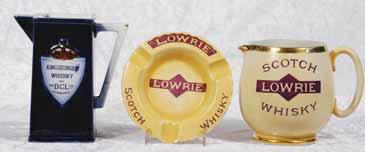 163 164 165 166 167 168 169 170 171 172 173 174 175 176 177 164. LOWRIE 5.5ins round ashtray, LOWRIE SCOTCH WHISKY, to rim & LOWRIE, to centre, Shelley pm, wear to glaze on rim, 165.