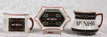 MCNISH 3ins tall, tartan body, black & white print, McNISH, and to front panels, McNISH S SPECIAL SOCTCH WHISKY, Royal Victoria Pottery pm, Very 167. McNISH 6ins x 3.
