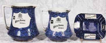 WHYTE & MACKAY S 6.5ins tall, two tone stoneware jug, sepia print, WHYTE & MACKAY S SPECIAL WHISKY GLASGOW, to sides, Port Dundas pm, top section has been repaired (good), 207.