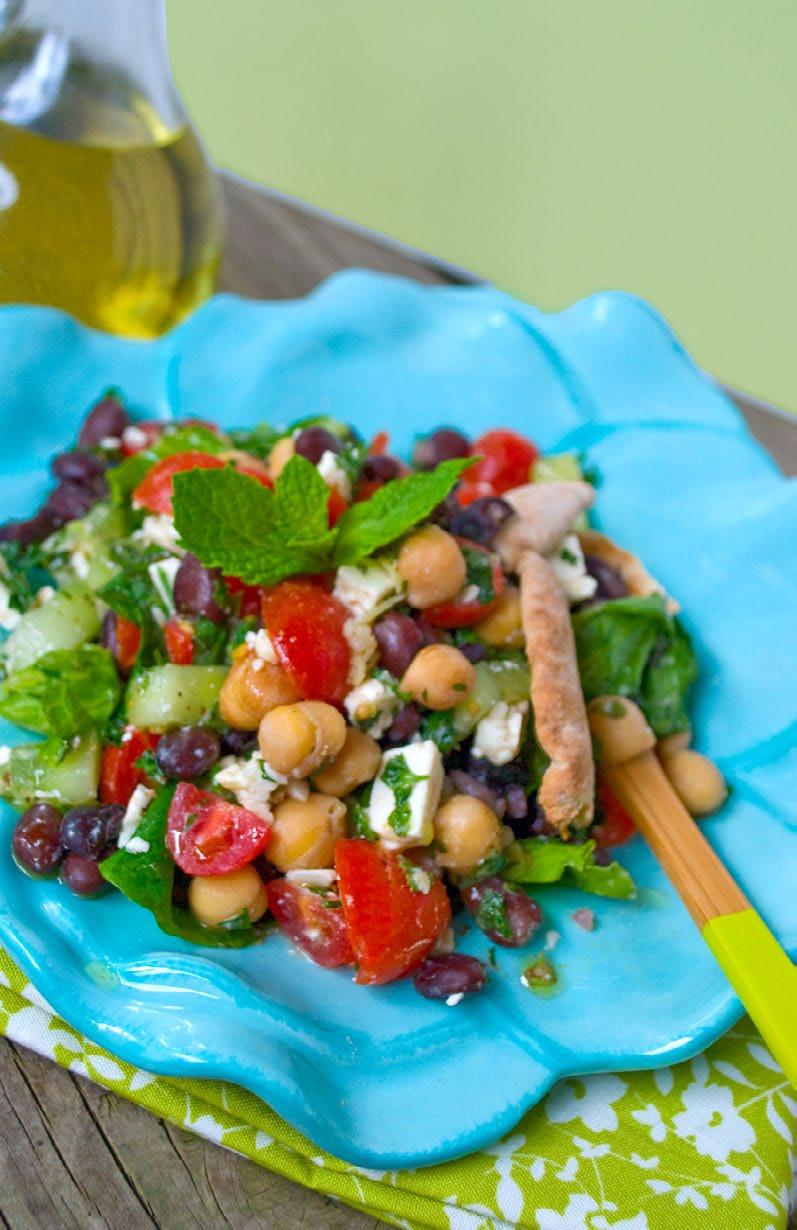 Mediterranean Bean Salad High-protein beans, fresh tomatoes and herbs, and healthy olive oil make this Mediterranean bean salad a tasty lunch.