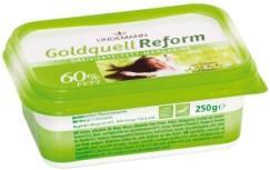 0996 Goldquell Frühstücks-Margarine See above. Art.-no. 0862 Goldquell Reform 16 x 500 g tubs / 80 trays per pallet 60% fat spread, vegetable margarine with Omega-3 fatty acids.