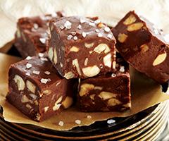 salted chocolate hazelnut fudge COOK TIME: 0 Minutes 5 Minutes 64 -inch squares 3/4 (4 oz.) can Eagle Brand Sweetened Condensed Milk (4. oz.) jar Jif Chocolate Flavored Hazelnut Spread cup semi-sweet chocolate chips cup chopped hazelnuts tsp.