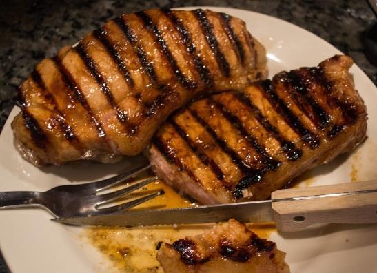 Grill chops 1 minute, rotate 45 degrees without flipping, cook another 1 min.