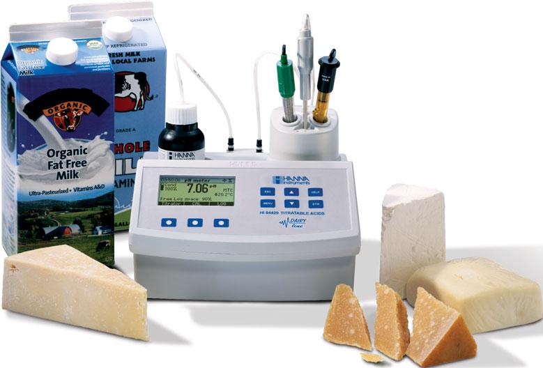 The HI 84429 comes with a preprogrammed analysis method designed for Total Titratable Acidity measurements on milk as well as a electrode, temperature probe, solutions and
