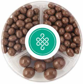 69 DIMENSIONS: 8 3/4 D x 1 1/8 H IMPRINT AREA: 2 3/4 ROUND Small Round Choices Chocolate Mix: 3 1/3 oz.