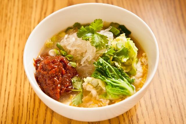 cilantro & sprouts) Kao Poon Nam Gel $8 (Vermicelli noodle, ground pork & innards, w/vegetables in