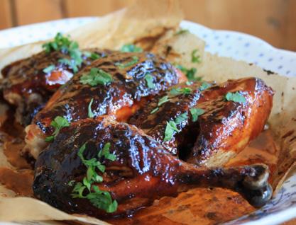 Fancy Molasses ½ cup ketchup 2 large cloves of garlic, minced 1½ tsp Dijon mustard 1 Tbsp cider vinegar 2 Tbsp fresh cilantro, chopped Oven BBQ Chicken Preheat oven to broil.