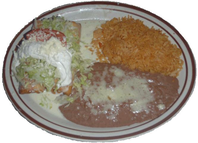 00 4 Flautas, Chicken and Beef, Rice, Green Salsa, Cheese, Sour Cream, Lettuce and Tomatoes CHILE RELLENO BURRITO...8.
