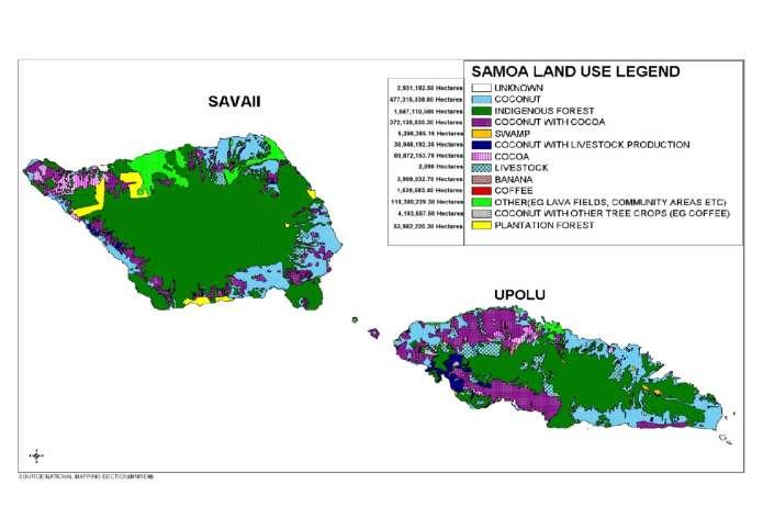 II.2 Area Under Coconut by Region Coconut is grown in all regions of the Samoan Islands. The most prominent regions are those on the low lying areas and coast lines where coconut is most suitable.