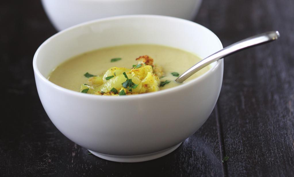 Roasted Curried Cauliflower Soup Smooth and silky soup great as an appetizer or for a light dinner. Garnish with chopped parsley.
