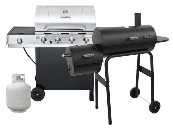 PCB13445 CHAR-BROIL PACKAGE - Four-burner gas grill with sideburner - 20 lb. propane tank - American Gourmet Offset Smoker PCB15495 CHAR-BROIL PACKAGE - Combination charcoal/gas grill - 20 lb.