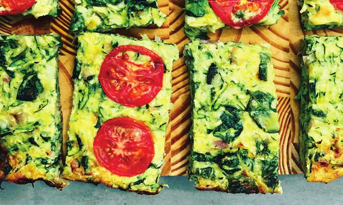 Courgette & Spinach Bake " 6 to 8 4 large courgettes, ends removed and grated 2 handfuls baby spinach 15 minutes Fresh basil, torn 1 onion, peeled and finely diced 5 eggs ¾ cup milk 25 to 35 minutes