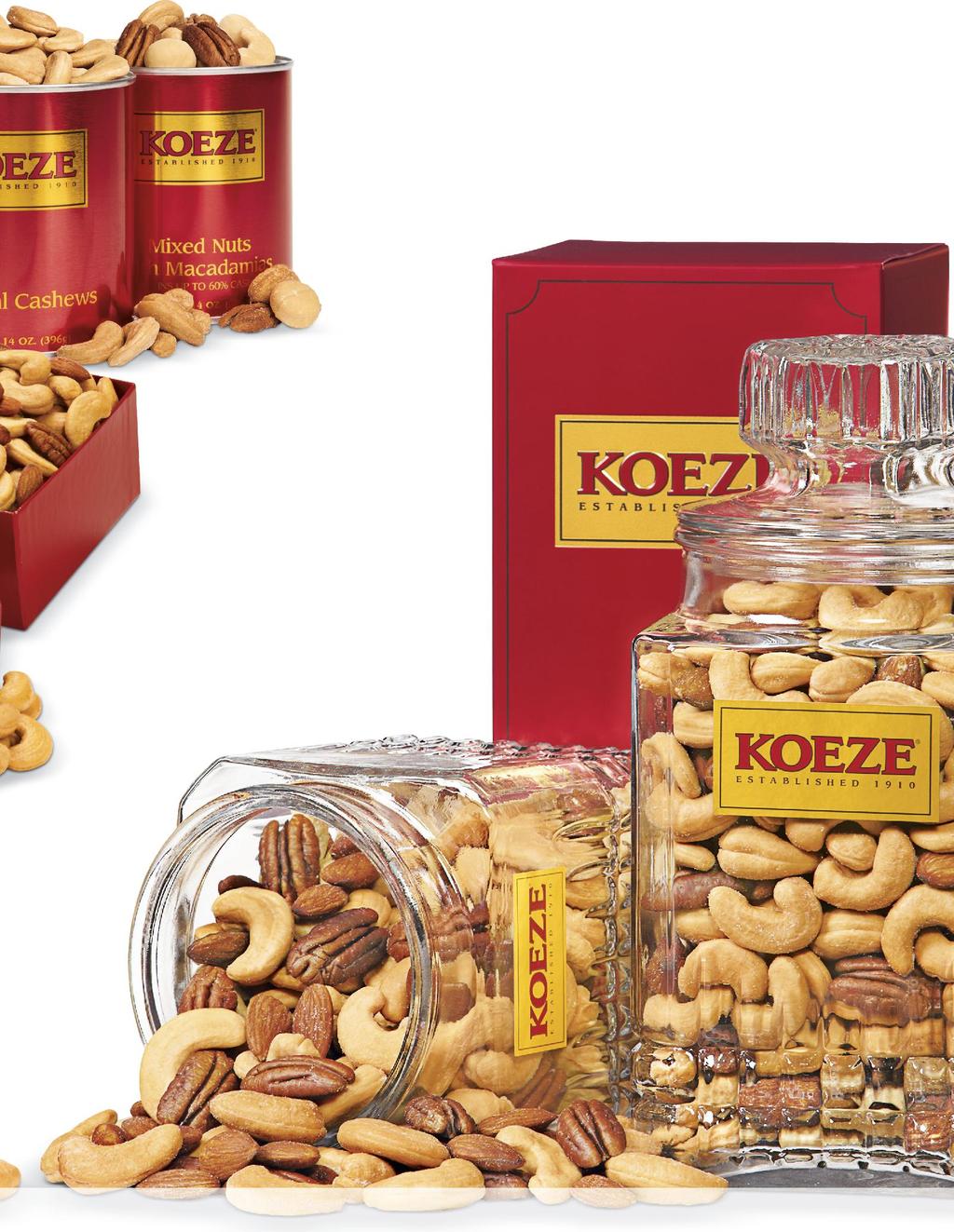 CLASSIC MIXED NUTS FESTIVE NUT GIFTS Our festive red tins of nuts are always in demand for gifts or serving at your own holiday get-togethers. #31262 Colossal Cashews 14 oz. Gift Tin 23.