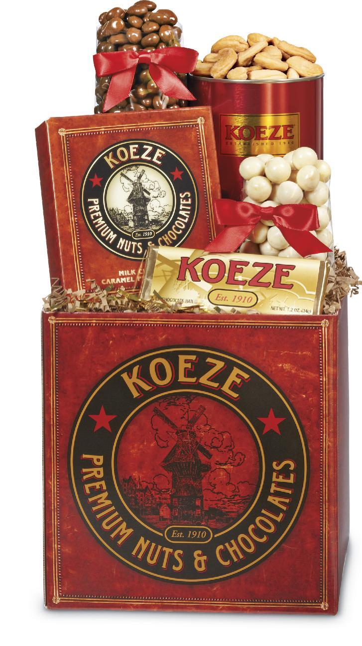 HEART OF GOLD BOX This tempting collection of Koeze treats is made for sharing. Filled with some of our most popular selections, this box proves that you care. Colossal Cashews 14 oz.