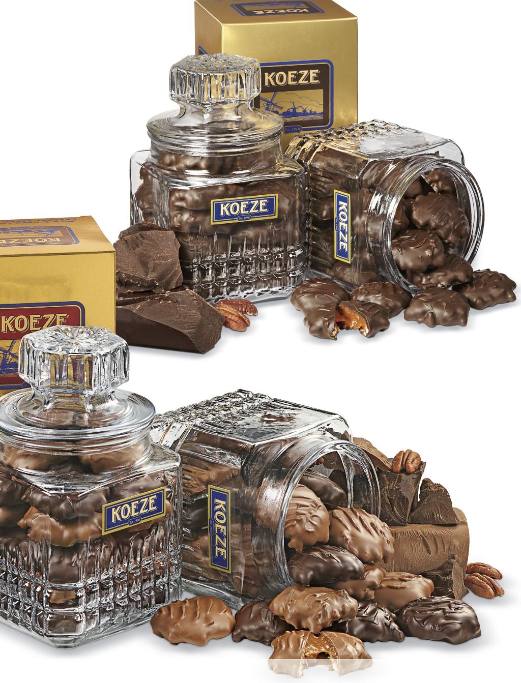 DARK CHOCOLATE TURTLES The intense flavor of dark chocolate is the perfect contrast to our soft, sweet caramel and crisp pecans. Comes carefully handpacked in Koeze s signature 19.5 oz.