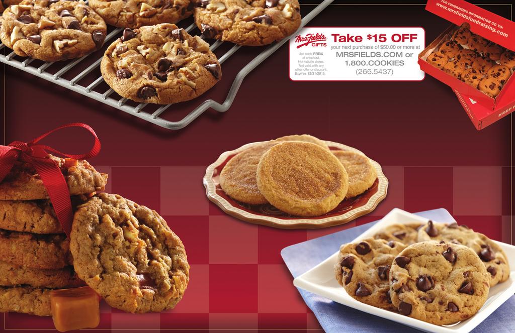 Every box of Mrs. Fields cookie dough comes with a $15 OFF coupon, exclusively for Mrs. Fields fundraising customers, to be redeemed exclusively online. It s just one of the ways Mrs.