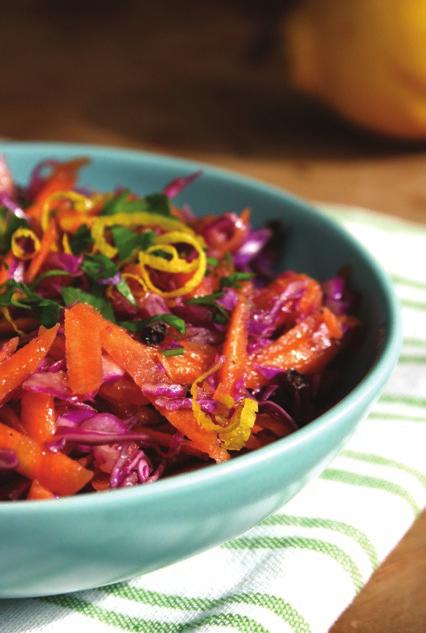 Carrot Cabbage Slaw with Orange Molasses Dressing 3 cups grated carrots 3 cups thinly-sliced red cabbage ½ cup chopped walnuts or toasted sunflower seeds ¼ cup chopped parsley or cilantro 1/3 cup