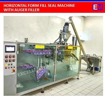 Horizontal Form Fill Seal Machine (with Auger filler) packaging size (W) 60-240MM (L) 80-280MM capacity 50-180 BAG/MIN PACKAGING TYPE 3 SIDE SEALED / 4 SIDE SEALED product type POWDER WEIGHT RANGE