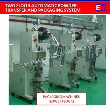 Two Floor Automatic Powder Transfer And Packaging System LOWER FLOOR PACKAGING MACHINES This design is for double storey limited space.