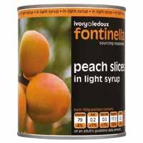 Canned Fruit PEACHES continued 168511 Princes Peach Slices in 410gm x 12 12.63 173140 Fontinella Peach Slices in Syrup 2.65kg x 1 4.17 010233 Fontinella Peach Slices in Syrup 820gm x 1 1.