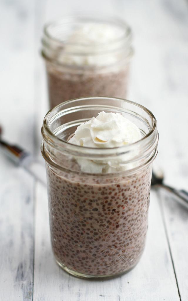 Strawberries and Cream Chia Seed Pudding ½ cup strawberries (frozen is okay, just let them thaw out a little bit first) 2 Tablespoons maple syrup 1 cup refrigerated coconut milk (I use SO Delicious